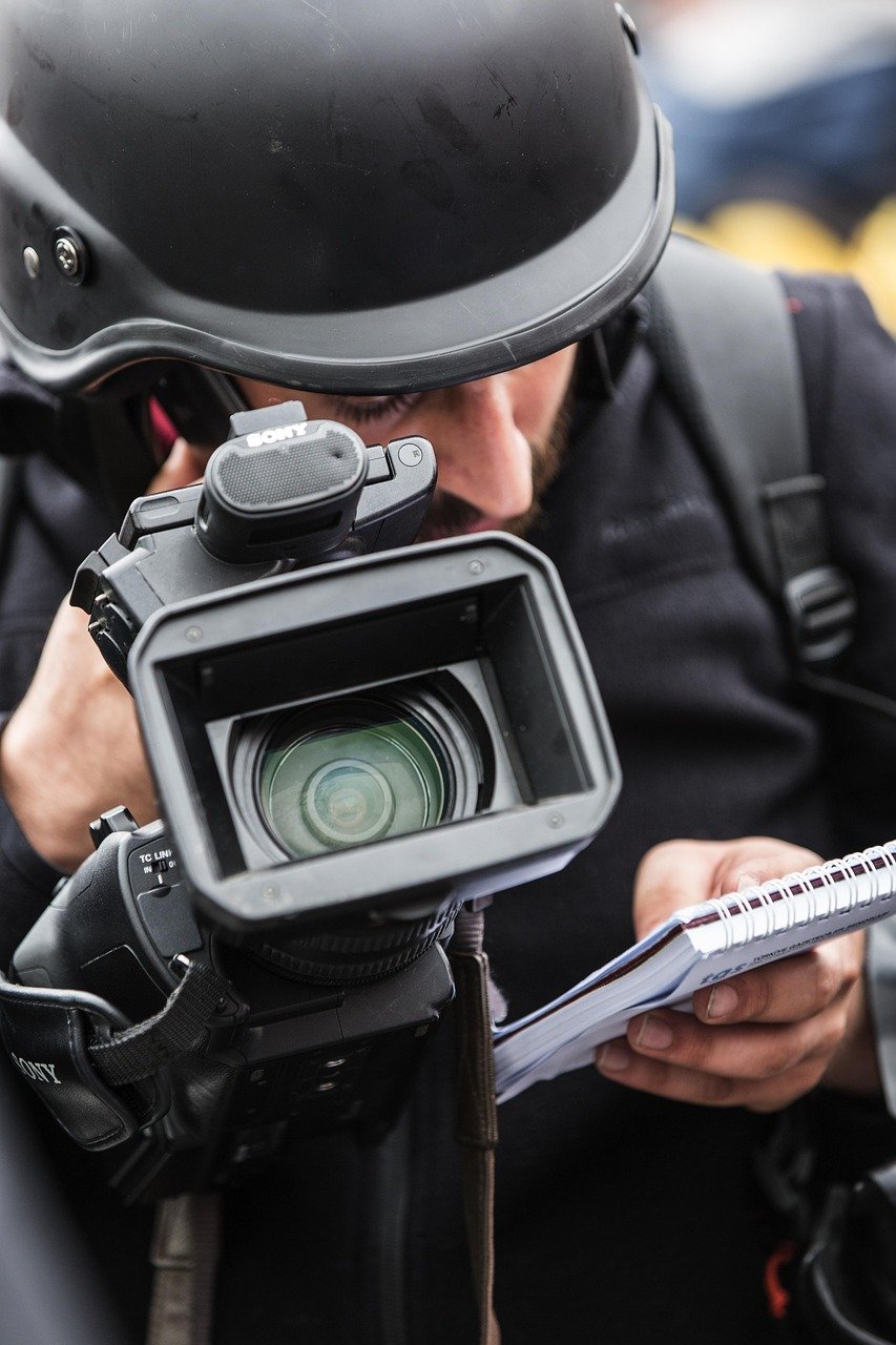 press, journalist, cameraman, war, event, helmet, author, view, attack, human, people, reporter, adult, portrait, photographer, person, news, young man, camera, male person, freedom, man, danger, concepts